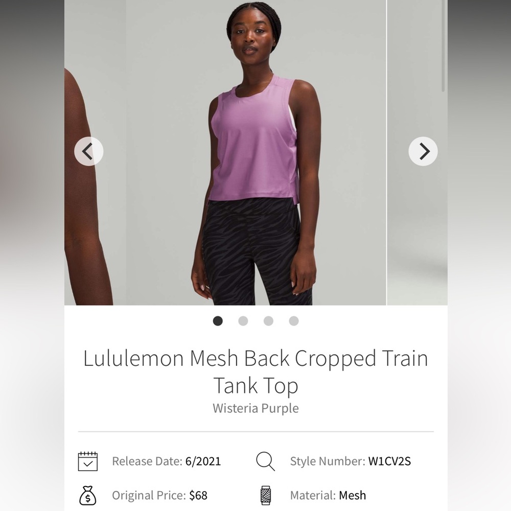 EUC Lululemon Mesh Back Cropped Train Tank - Picture 5 of 5